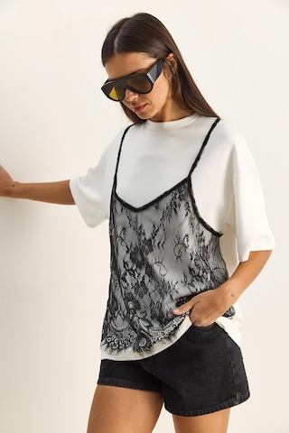 Shade Kadın Dantel Detaylı Katmanlı Görünümlü Basic T-shirt 1083 60286114 - Beyaz