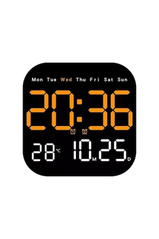 Novahub Büyük Ekranlı Dijital Duvar Saati - Uzaktan Kumandalı, Gece Işığı, Haftanın Günü Ve Sıcaklık Göstergeli Turuncu Bej Bej