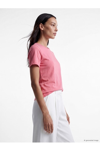 Lcw Everyday Pembe Bisiklet Yaka Kadın Tişört