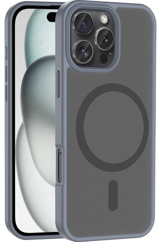 Apple Uyumlu iPhone 16 Pro Kılıf M-safe Şarj Özellikli Mat Arka Yüzey Zore Sio Kapak Gri