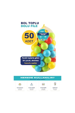 Oyun Havuz Topu 6 Cm 50 Adet Top Havuzu İçin Yumuşak Renkli Toplar, Filede 1+ Yaş