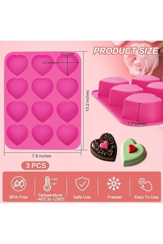 Besthome1 3'lü Kalp Şekilli Silikon Pişirme Kalıbı - Kolay Çıkarma, Fırın/buzdolabı Uyumlu Çok Renkli