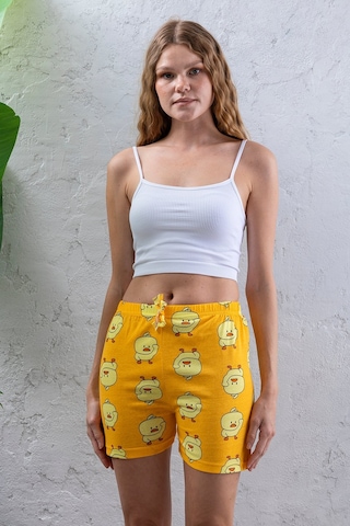 Giysa Kadın Beli Lastikli Desenli Şort Pijama Altı Sarı - 2027 Sarı