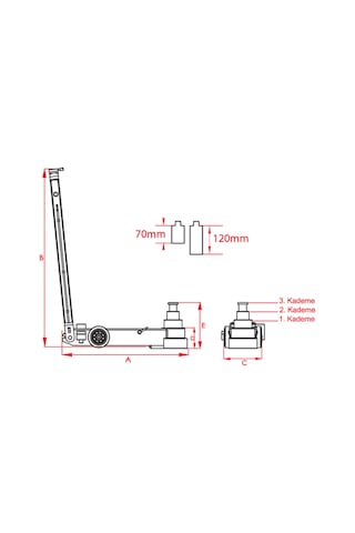 3 Kademeli 45-30-15 Ton Hidropnömatik Kriko