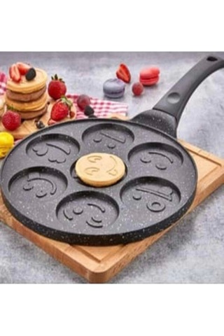 Pankek Tavası 28 Cm 7 Emoji Gözlü Döküm Pankek Tavası Siyah
