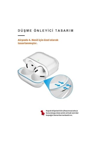 4.nesil Uyumlu Şeffaf Premium Kulaklık Kılıfı, Kulaklık İpi Ve 3'ü 1 Arada Temizleme Kalemi Seti Şeffaf