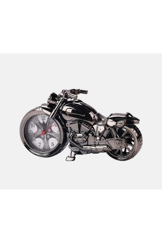 Retro Motorsiklet Çalar Saat Retro Klasik Model Motor Saat Masa Saati Plastik Analog Gri