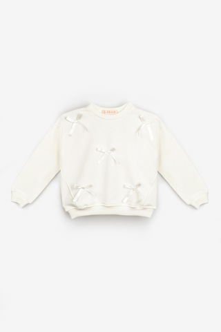 Le Mabelle Ekru Fiyonk Detaylı Uzun Kollu Kız Çocuk Sweatshirt Ekru