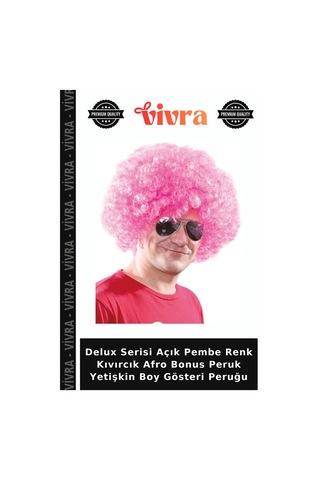 Delux Serisi Açık Pembe Renk Kıvırcık Afro Bonus Peruk Yetişkin Boy Gösteri Peruğu