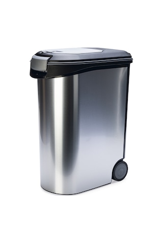 Beeztees Mama Saklama Kabı, Plastik, Tekerlekli, Özel Kapaklı, Dışı Metal Görünümlü 54l