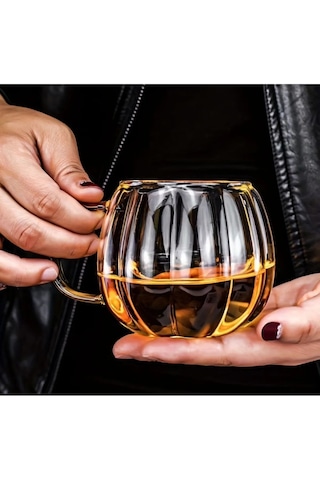 450 Ml Borosilikat Cam Bardak 6'lı Isıya Dayanıklı Şeffaf Kulplu Cam Kupa, Modern Çay Ve Kahve Bardağı Cam - Şeffaf