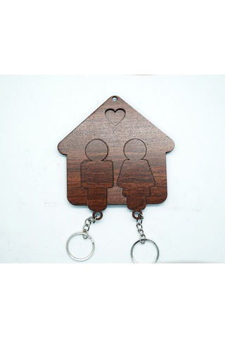 Ahşap Puzzle Tasarım Sevgili Çift Sevimli Ev Duvar Anahtarlık Kahverengi