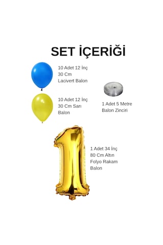 2 Yaş Sarı Lacivert Taraftar Temalı Doğum Günü Seti Sarı Lacivert Balonlar Altın Folyo Rakam Sarı
