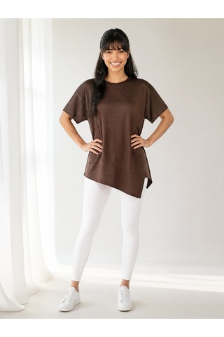 Nealirsanall.com Kadın Penye Oversize Tunik - Asimetrik Kesim Salaş Tişört Bej