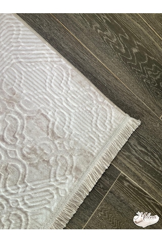 Konak Halı Dekoratif Salon Halısı Krem Emboss Kabartmalı Saçaklı Krem