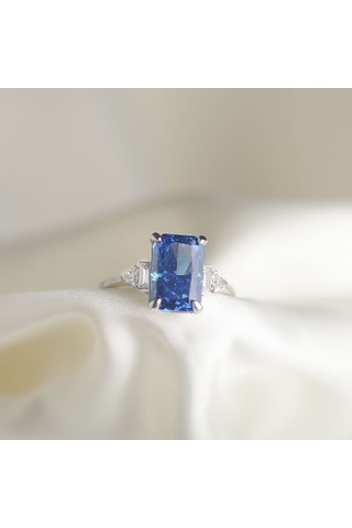 14k Altın Mavi Radyant Yüzük