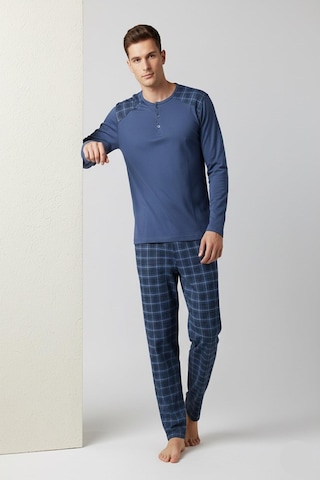Mutlu City Erkek İnterlok Rahat Kalıp Sıfır Yaka Pamuk Pijama Takımı 6779 Mavi