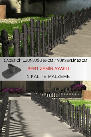 Dekoratif Plastik Alan Oluşturma ve Bahçe Çiti 1 ADET ÇİT (Y: 50 CM / G: 55 CM) Sert Zemin Ayaklı - Antrasit Gri