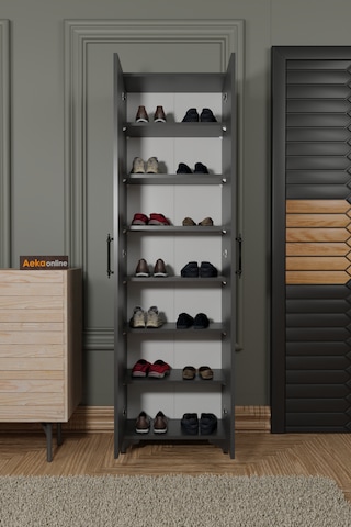 Ae-3085 Selen Antrasit Ayakkabılık, 7 Raflı, Ayaklı, 2 Kapaklı Antrasit