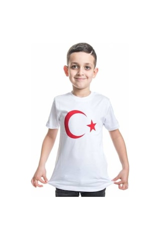 Masho Kids Unisex Beyaz Türk Bayraklı Tshirt-Ücretsiz Hızlı Kargo