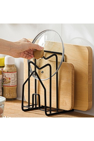 Mufunye Ev Mutfak Siyah Kapaklı Tahta Tutucu, Delmezsiz Konstrüksiyon, Dayanıklı Malzeme İle Evler İçin Kullanım Kolay Siyah