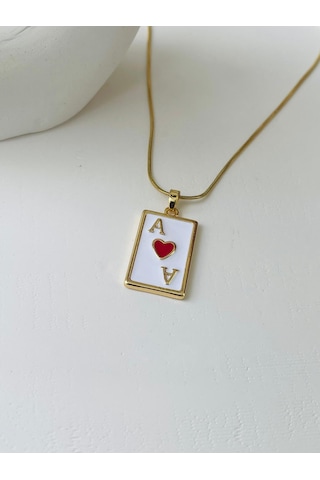 İskambil Kartı Model As Detay Çelik Kolye Altın