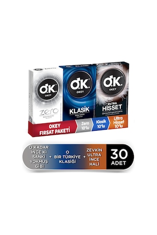 Okey Ultra Hisset + Klasik + Zero Prezervatif 3 x 10'lu