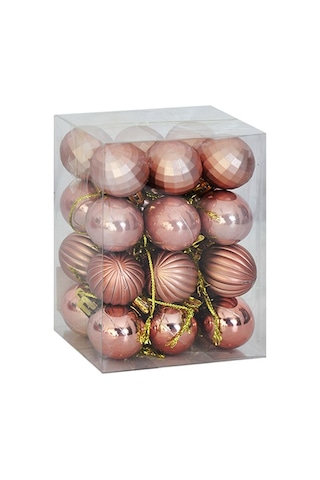Rosegold Renk 3 Cm Yılbaşı Çam Ağacı Süsü 4 Model Cici Top 24 Adet