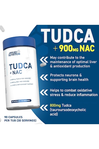 Applied Nutrition Tudca + N.a.c - Liver & Antioxidant Support Bile Salts 800mg Tauroursodeoxycholic Acid 90 Caps Aromasız