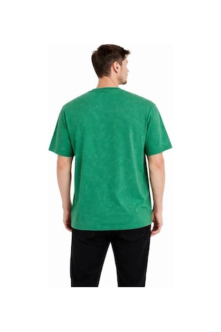 Vexor Erkek Asit Yıkama Bisiklet Yaka Kısa Kollu Oversize T-shirt Tişört - Yeşil