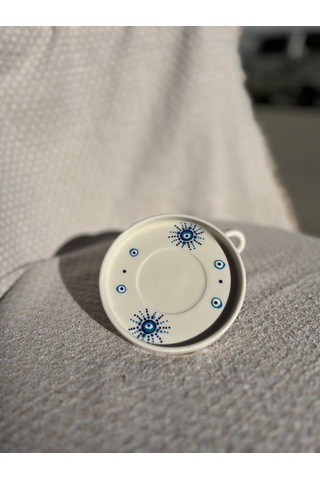 El Yapımı Seramik Kupa, Mug, Türk Kahvesi Bardağı Nazar Boncuğu