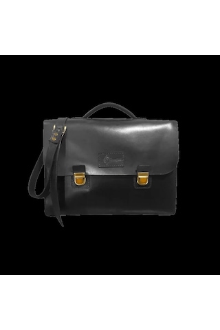 Twingold İsme Özel Evrak Çantası - Messenger Bag - %100 Deri - Ac09001 - Siyah Siyah