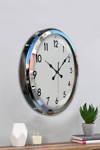 Sade Ve Şık Krom 52 Cm Metal Dekoratif Duvar Saati 11