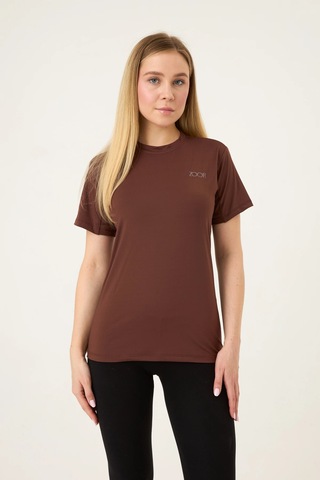 Zoor Kadın Kısa Kol Compression Fitness Gym Spor Body Tshirt Kahverengi
