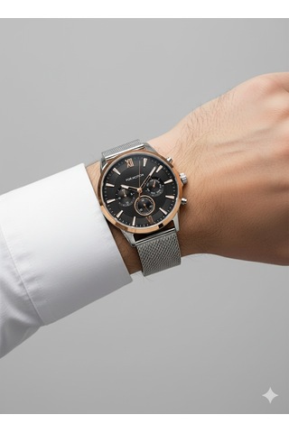 For Motion Erkek Kol Saati Gümüş Ve Altın Renk, Siyah Kadran - Fm.13524fh.03, 2 Yıl Garantili Altın