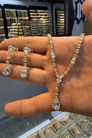 Zirkon Taşlı 14 K Gold Renk Vip Çelik İkili Takım Altın