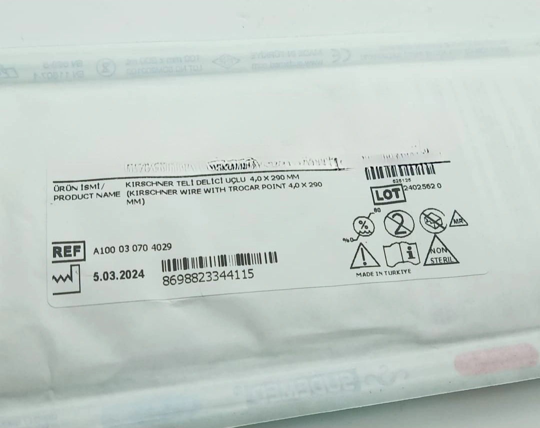Kirschner Teli Delici Uçlu 4,0x290mm Steril Paketli Cerrahi Eğitim Ve Uygulama Materyali Çok Renkli