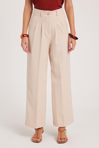Tudors Kadın Regular Fit Klasik Kesim Yüksel Bel Geniş Paça Bej Pantolon-39545 Bej