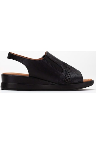Analin Shoes Kadın Hakiki Deri Lastikli Sandalet Siyah