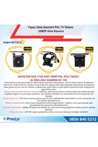 Yapay Zeka Özellikli Arka Görüş Kamerası Ahd 1080p Pal Sesli İkazlı Dc 12v