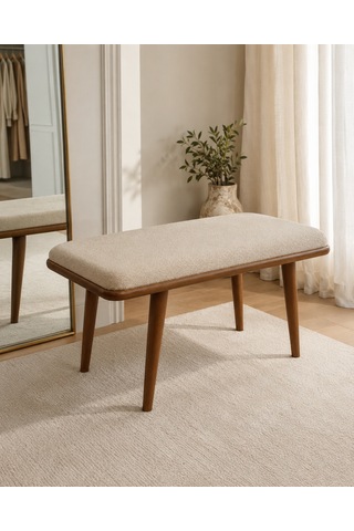 Ganni Home Oslo Bench Krem Ceviz Gürgen İskeletli, Döşemeli Modern Yemek Odası Bench Krem - Ceviz