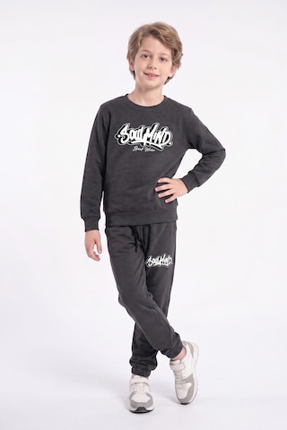 Panios Kids 3'lü Erkek Çocuk Baskılı Bisiklet Yaka Çift Cepli Eşofman Takımı Füme-lacivert-siyah