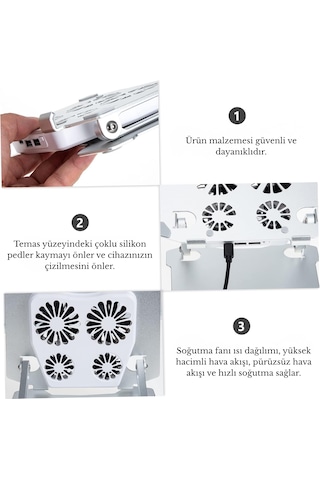 X16 Alüminyum Katlanabilir Laptop Soğutucu Stand 4 Fanlı Led Işıklı Ergonomik Tasarım Soğutucu Stand