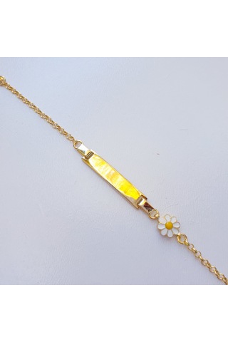 22 Ayar Altın Kaplama Papatyalı İsimli Çocuk Gümüş Bileklik Künye