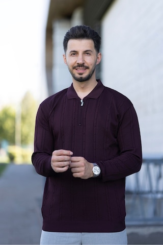 Hk Premium Triko Kazak Polo Yaka Fermuarlı Slim Fit Bordo