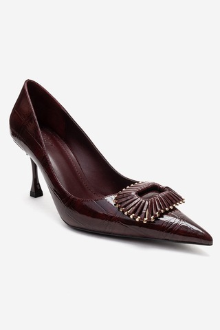 Luvishoes Rebel Bordo Baskılı Tokalı Kadın Topuklu Ayakkabı Bordo