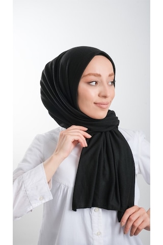 Hürrem Bone Siyah Pratik Hazır Geçmeli Tesettür Şal Örme Kumaş Sade 2118_01