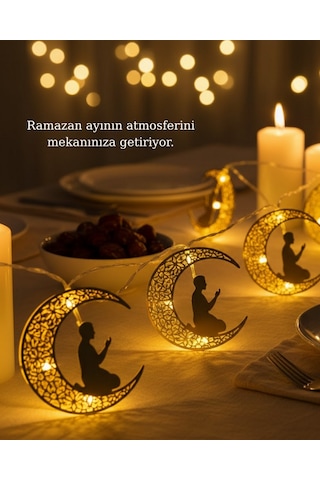 Muratech Ay Ve Secde Tasarımlı Sıcak Beyaz Led Ramazan Işığı