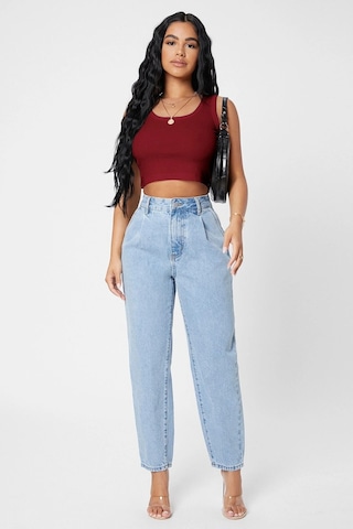 Angbutik Kadın Bordo Kare Yaka Crop Top Bluz