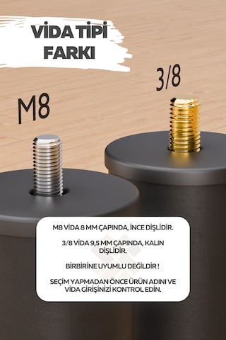 Baza Ayağı 10 Cm M8 Vidalı 8 Li Set Metal Antrasit Yatak Mobilya Ayağı İnce Vida Antrasit M8 10 Cm